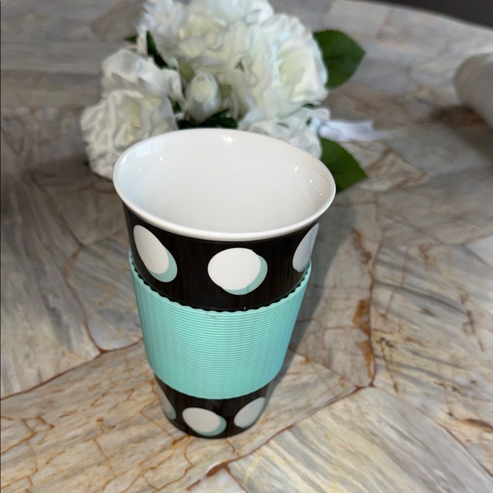 J. Crew Black and Aqua Polka Dot Cup